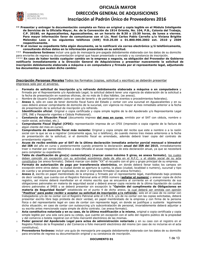 Formato Para Inscripción Al Padrón único De Proveedores 0987
