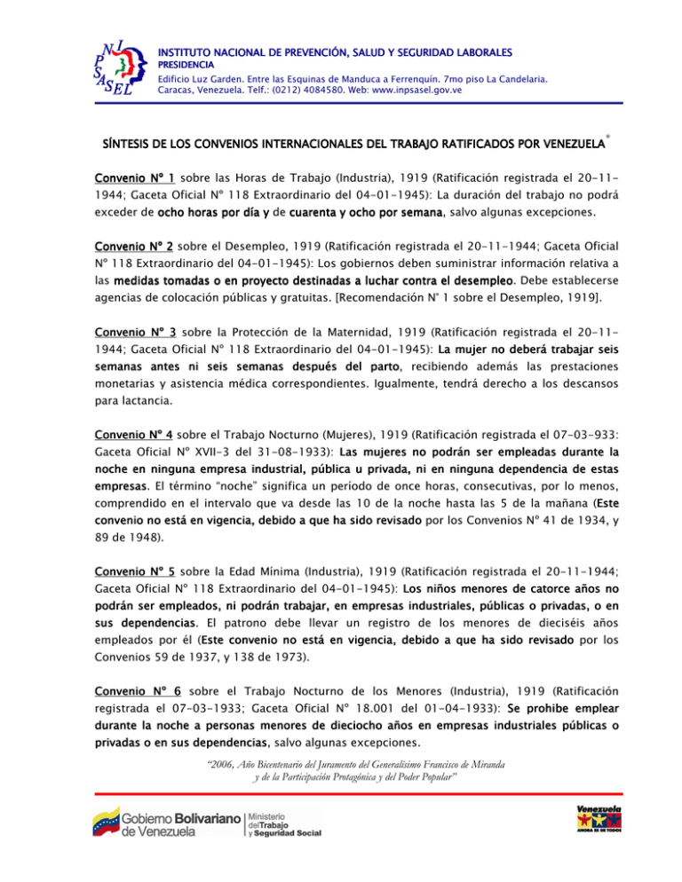 Síntesis de los Convenios Internacionales de
