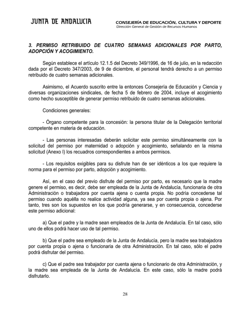 Permiso Retribuido De Cuatro Semanas Adicionales Por Parto