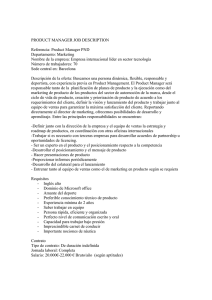 PRODUCT MANAGER JOB DESCRIPTION Referencia: Product