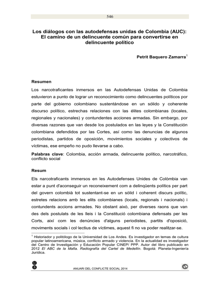 Los diálogos con las autodefensas unidas de Colombia (AUC) El