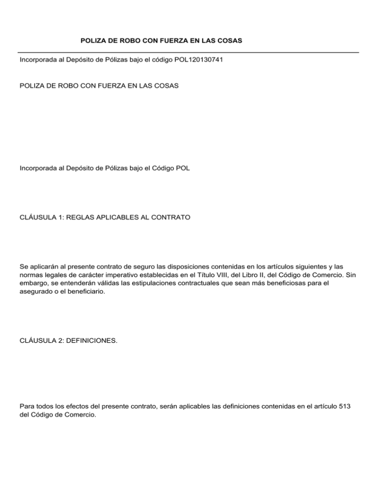POLIZA DE ROBO CON FUERZA EN