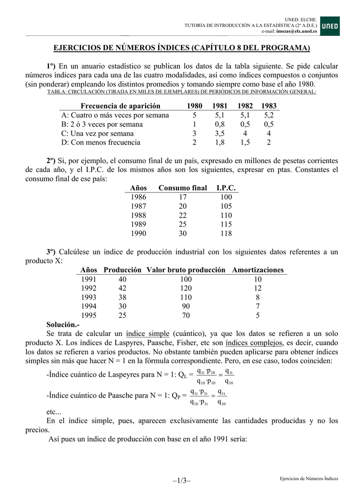 1/3– EJERCICIOS DE NÚMEROS ÍNDICES - Innova