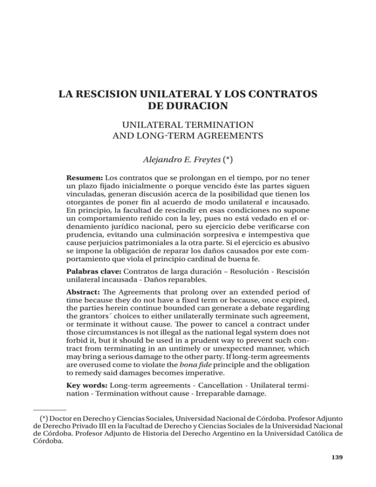 La Rescision Unilateral Y Los Contratos De Duracion 9434