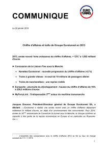 Chiffre d`affaires et trafic de Groupe Eurotunnel en 2013 22/01/2014