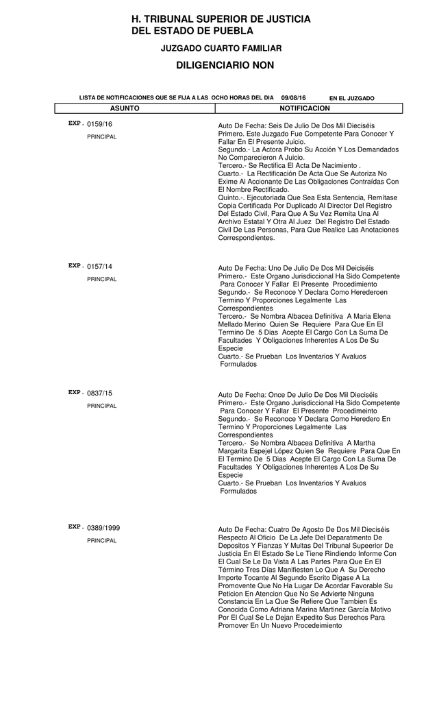 diligenciario non h. tribunal superior de justicia del