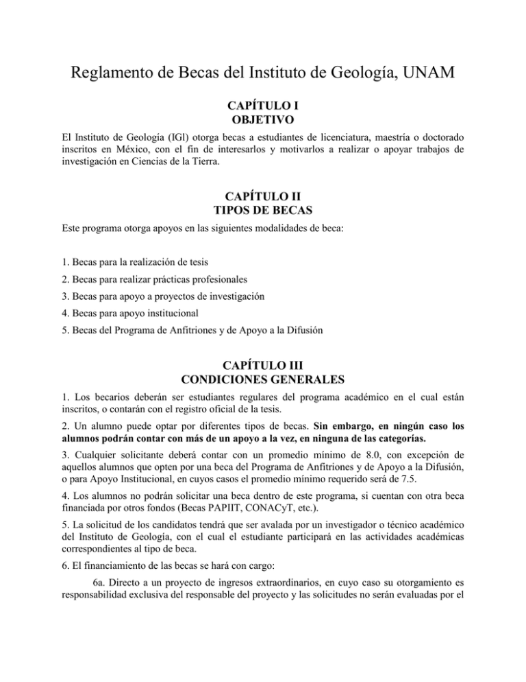 Reglamento De Becas Del Instituto De Geolog a UNAM