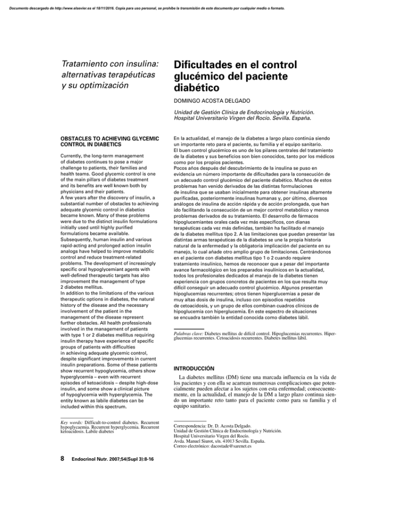 Dificultades en el control glucémico del paciente diabético