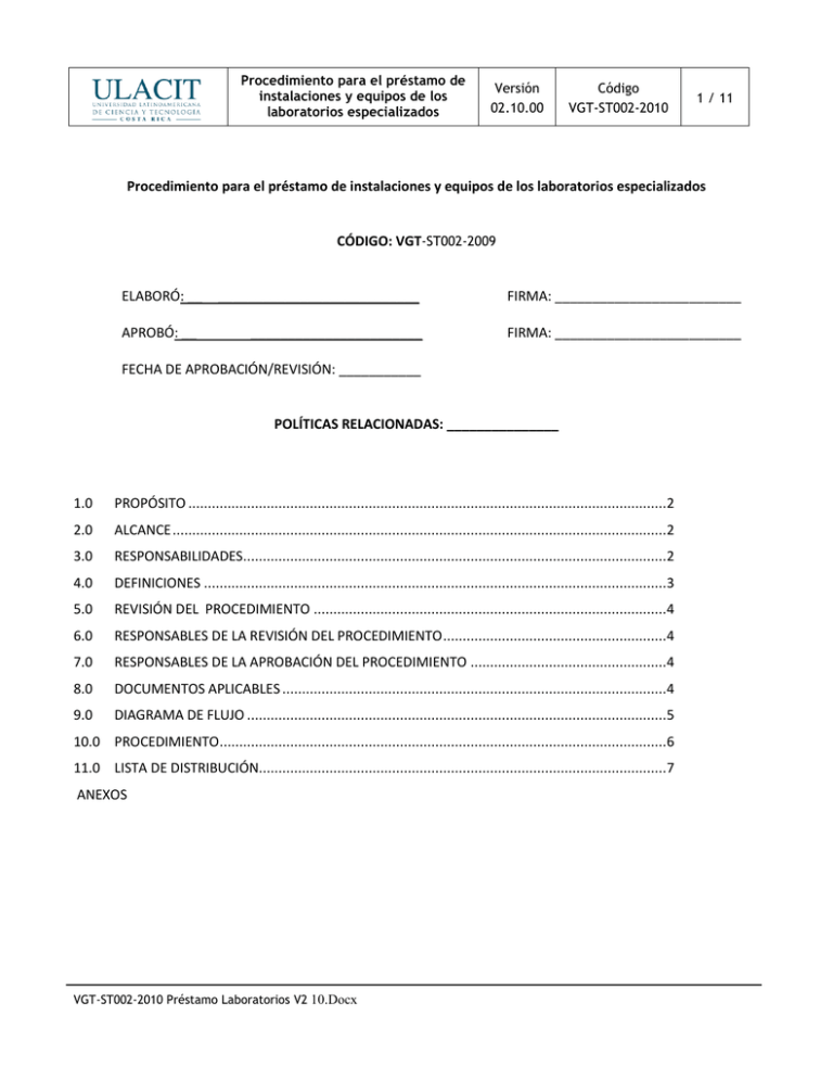 Procedimiento De Préstamo De Laboratorios Especializados 8409