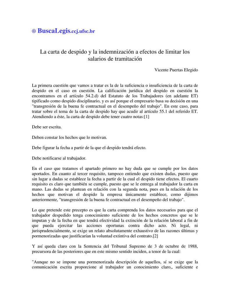 La carta de despido y la indemnización a efectos de 