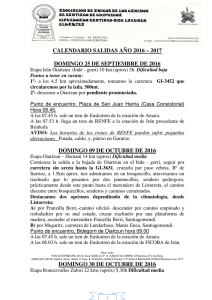 CALENDARIO SALIDAS AÑO 2016 – 2017 DOMINGO 25 DE