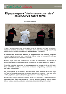 El papa espera "decisiones concretas" en el COP21 sobre clima
