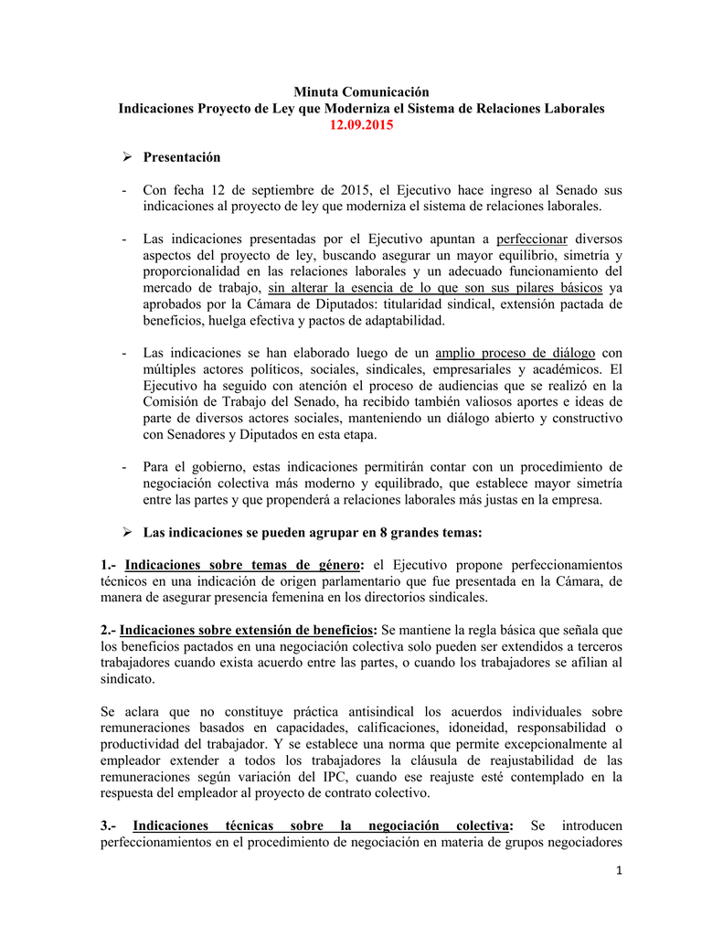 Minuta Comunicación Indicaciones Proyecto De Ley Que Moderniza 5723