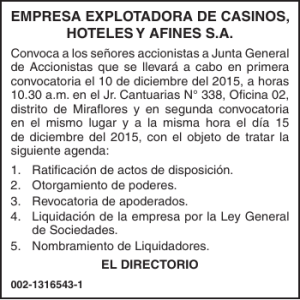 EMPRESA EXPLOTADORA DE CASINOS, HOTELES Y AFINES S.A.