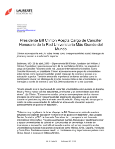 Presidente Bill Clinton Acepta Cargo de Canciller Honorario de la