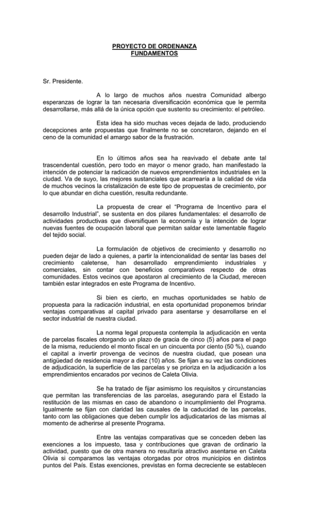 Proyecto De Ordenanza Desarrollo Industrial