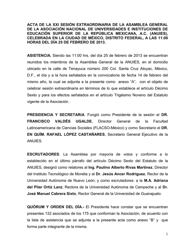 1 ACTA DE LA XXI SESI N EXTRAORDINARIA DE LA ASAMBLEA