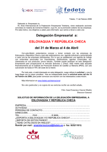 Delegación Empresarial a: ESLOVAQUIA Y REPÚBLICA CHECA
