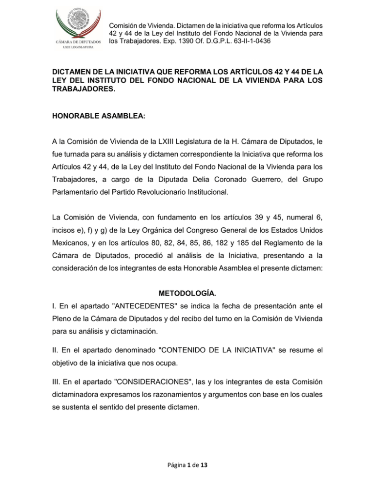 Dictamen De La Iniciativa Que Reforma Los Artículos 42 Y 44 De La Ley