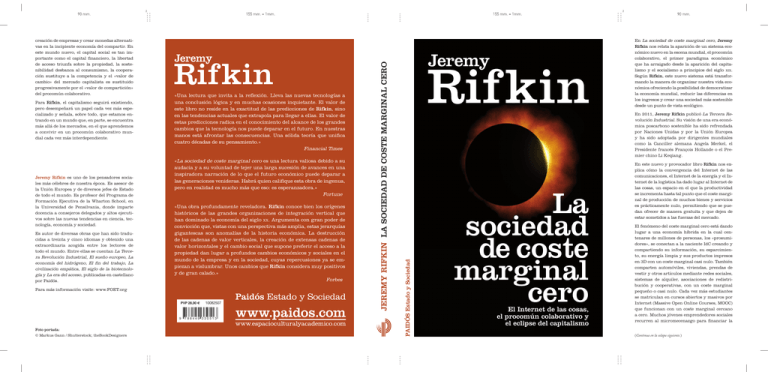 Jeremy Rifkin La Sociedad De Coste Marginal Cero
