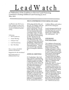 A Publication of the Coalition to Prevent Lead Poisoning