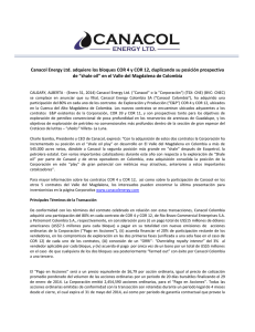 Canacol Energy Ltd. adquiere los bloques COR 4 y COR 12