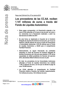 Los proveedores de las CC.AA. reciben 1.141 millones de euros a