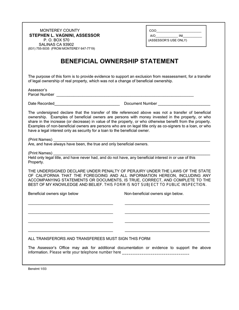 Beneficial Ownership Statement