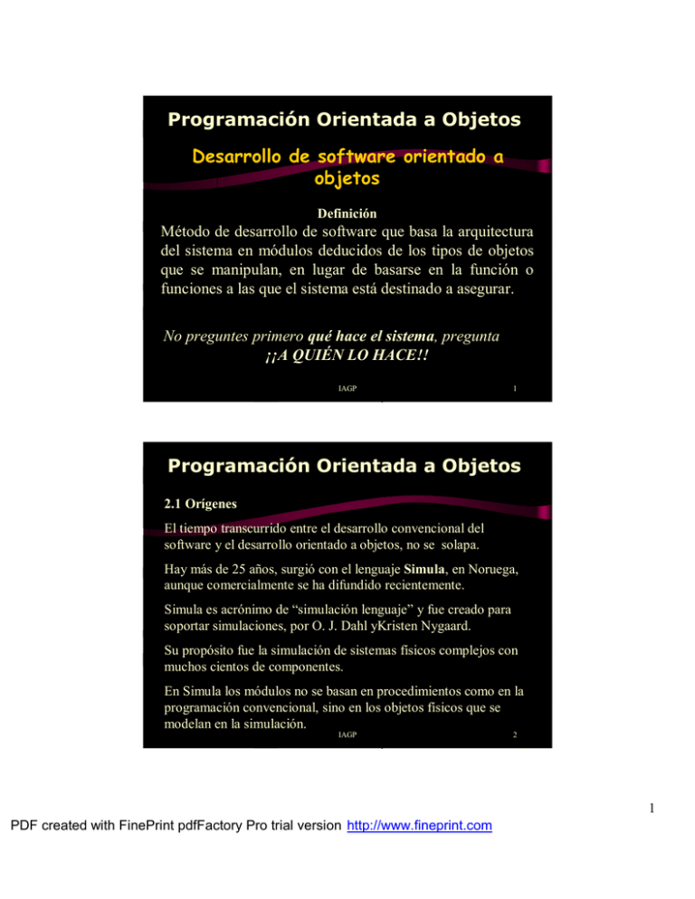 Programación Orientada a Objetos Desarrollo de software orientado