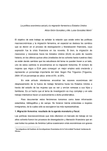 La política económica actual y la migración femenina en México