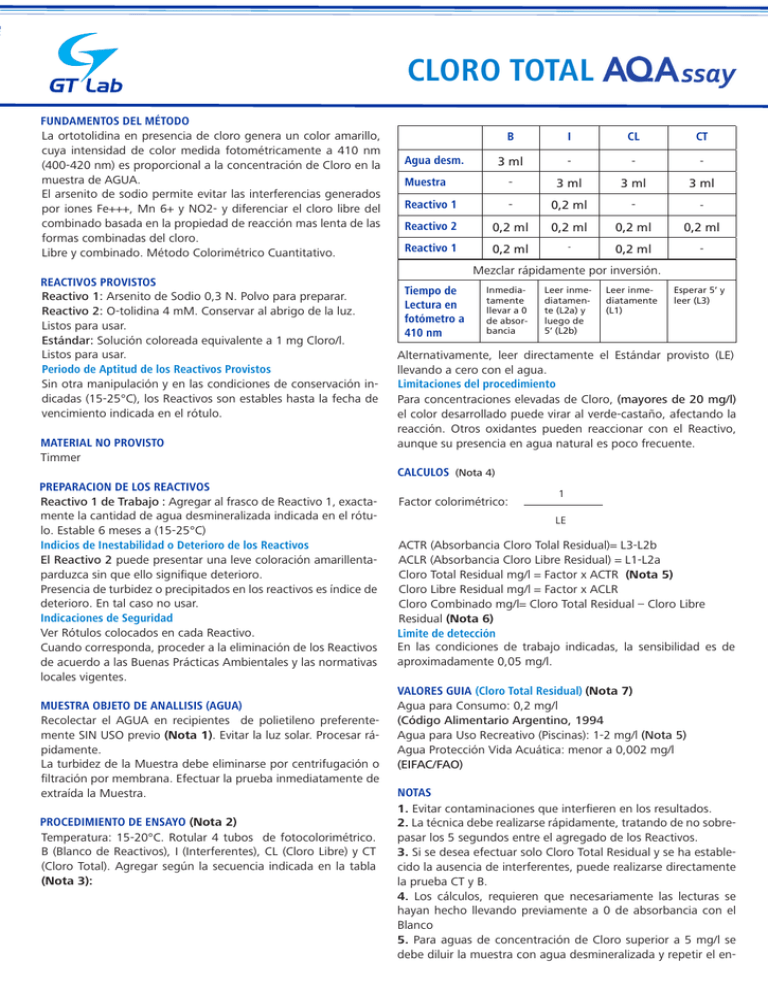 CLORO TOTAL GT Laboratorio