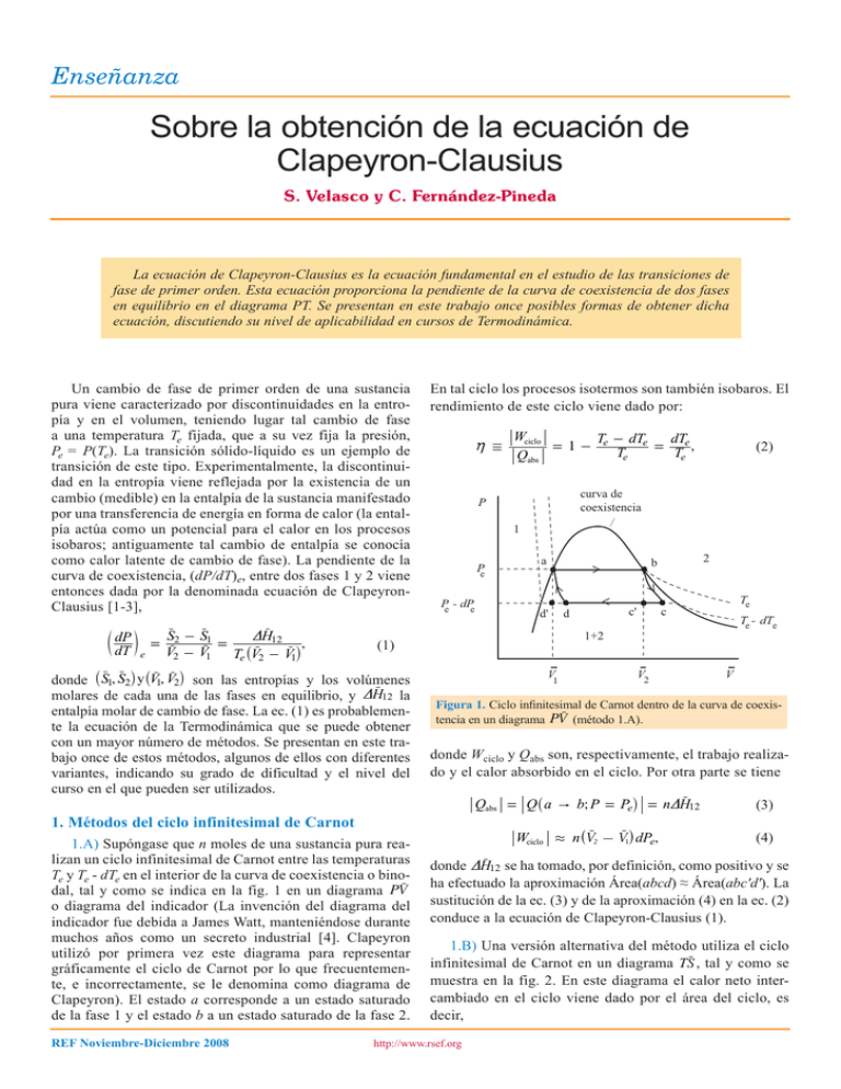 Sobre La Obtención De La Ecuación De Clapeyron