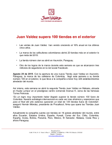 Juan Valdez supera 100 tiendas en el exterior