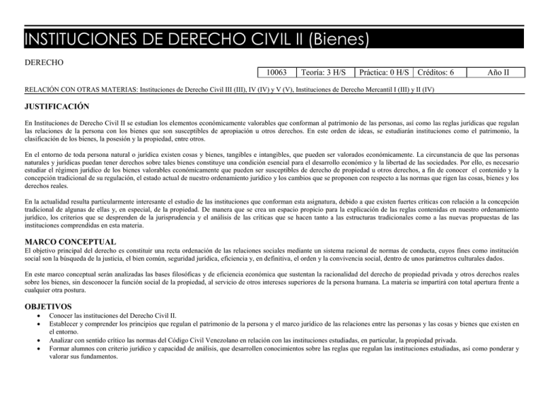 INSTITUCIONES DE DERECHO CIVIL II (Bienes)