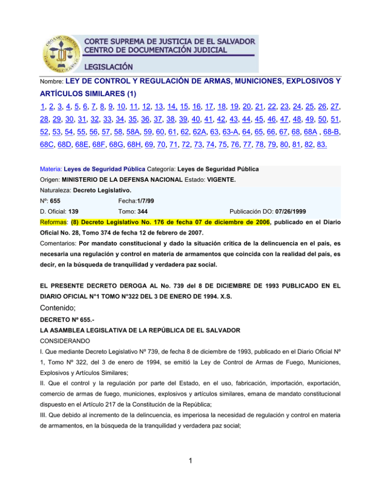 LEY DE CONTROL Y REGULACIÓN DE ARMAS