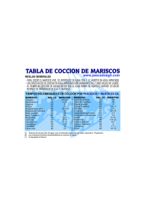 Tabla de cocción de mariscos