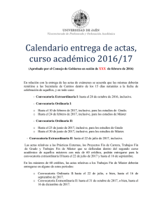 Calendario entrega de actas, curso académico 2016/17