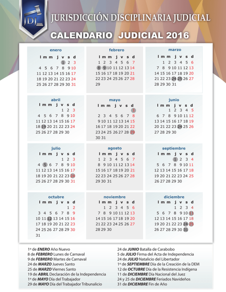 calendario judicial 2016
