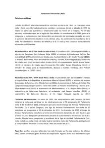 Relaciones entre India y Perú Relaciones políticas La India