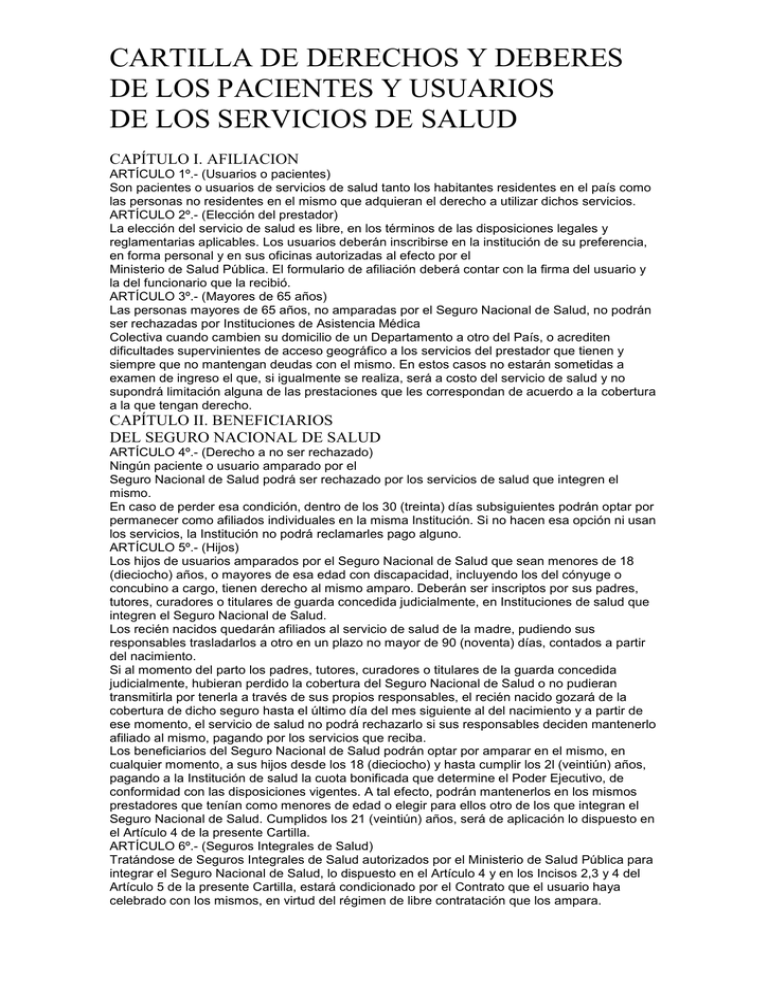 Cartilla De Derechos Y Deberes De Los Pacientes Y Usuarios