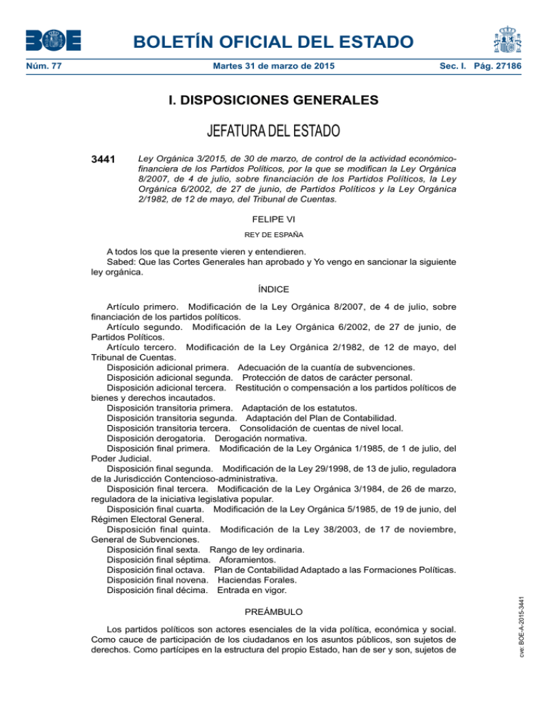 Ley Orgánica 3/2015, De 30 De Marzo