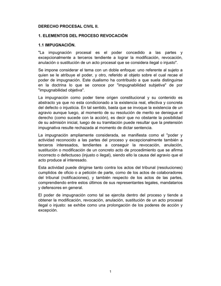 DERECHO PROCESAL CIVIL II. 1. ELEMENTOS DEL PROCESO