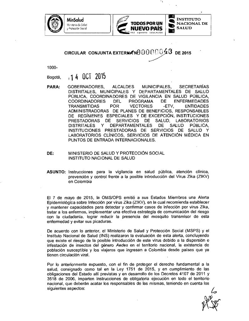 Circular 043 De 2015 - Instituto Nacional De Salud