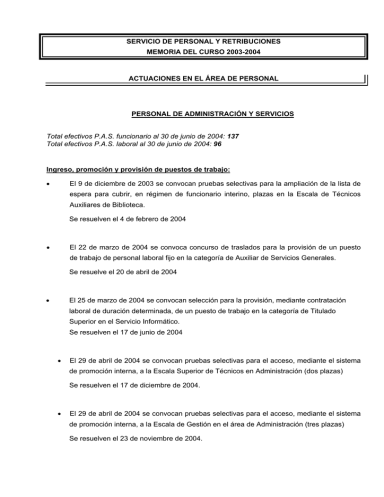 ACTUACIONES EN EL REA DE PERSONAL