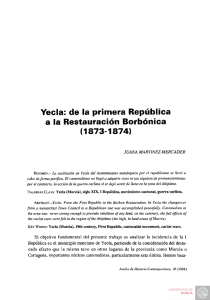 Yecla, de la primera República a la Restauración Borbónica (1873