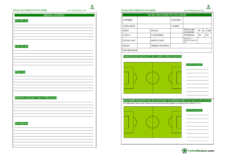 Ficha Seguimiento Jugador Fútbol | FutbolSesion
