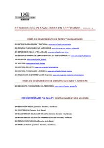 ESTUDIOS CON PLAZAS LIBRES EN SEPTIEMBRE. 2015-2016