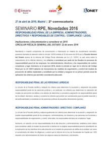 SEMINARIO RPE, Novedades 2016