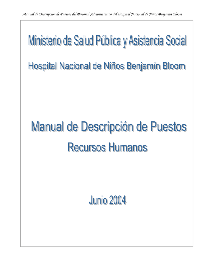 Manual De Descripción De Puestos Del Personal Administrativo Del