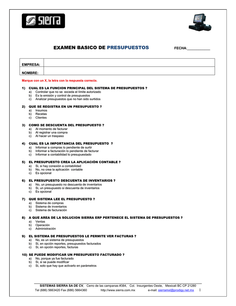 Examen Basico De Presupuestos